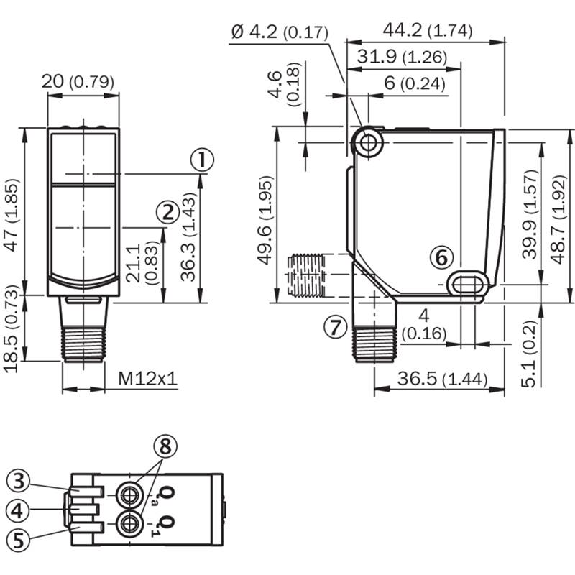 Cellule EAP PNP/NPN+ANA P=3,8m Teach Laser LO / M12 5P-Lire la description