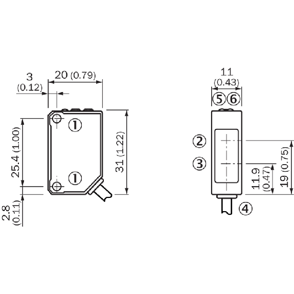 Cellule Bar. reflex PNP P=1,2m Pot. LR LO/DO / M12 4P+C0.29m-Lire la description