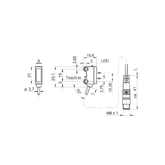 SmartReflect PushPull P=180mm Teach IO-Link Laser LO/DO M08 4P+C0.2m-Lire la description