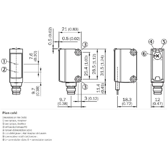 Cellule EAP NPN P=250mm Pot. PinPoint LO/DO 10-30Vdc / Câble 2m PVC-Lire la description