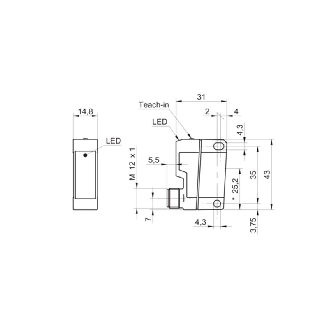 Cellule Bar. reflex PNP P=10m Teach Laser LO/DO 31*43*14 / M12 4P-Lire la description