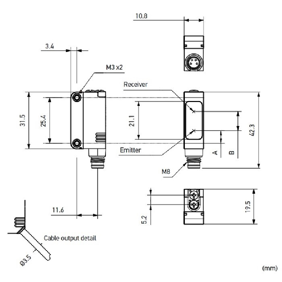 Cellule Bar. reflex PNP P=7m Pot. LR LO / Câble 2m-Lire la description