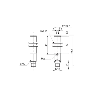 Cellule Bar. reflex M18 P=300mm PNP Pot. Laser LO/DO Métal / M12 4P-Lire la description