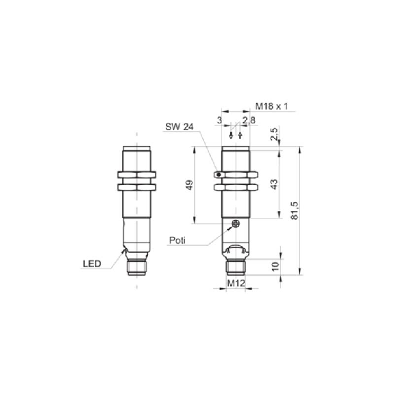 Cellule Bar. reflex M18 P=300mm PNP Pot. Laser LO/DO Métal / M12 4P-Lire la description