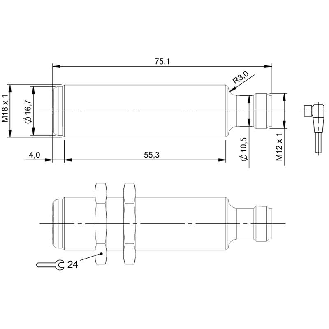 Cellule Barrage (R) M18 PNP P=20m LR LO/DO Inox Axial / M12 4P-Lire la description