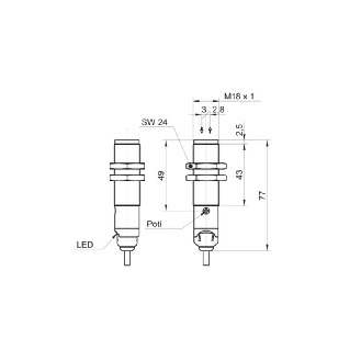 Cellule Bar. reflex M18 PNP P=15m Pot. Laser LO/DO Axial / Câble 2m-Lire la description