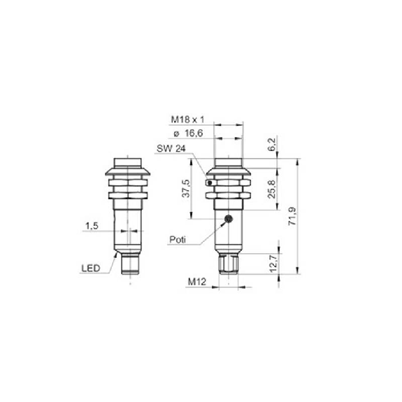 Cellule EAP M18 PNP P=120mm LR LO/DO Plast. Axial 12-30Vdc / M12 4P-Lire la description