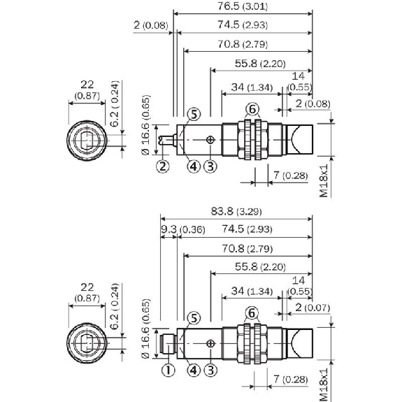 Cellule AAP M18 NPN P=130mm Pot. LR LO/DO Plast. Axial / M12 4P-Lire la description