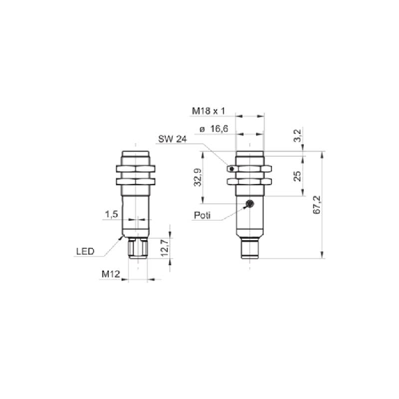 Cellule Barrage (R) M18 PNP P=13m Pot IR LO/DO Inox IP69K WD / M12 4P-Lire la description