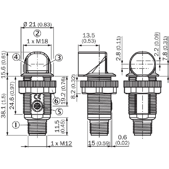 Cellule Directe M18 PNP P=115mm PinPoint LO Plast. Radial / M12 3P-Lire la description
