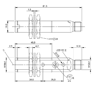 Cellule Bar. reflex transp. M18 PNP P=1,7m LO/DO Plast. Axial/ M12 4P-Lire la description