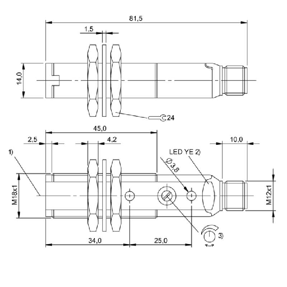 Cellule Bar. reflex transp. M18 PNP P=1,7m LO/DO Plast. Axial/ M12 4P-Lire la description