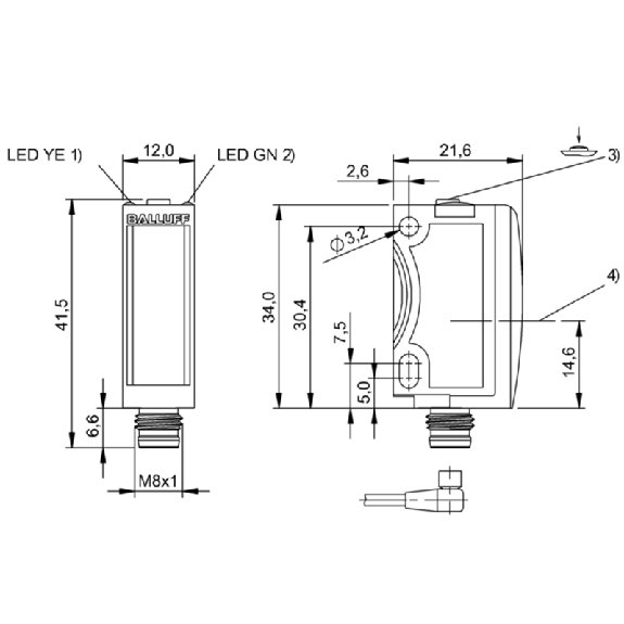 Cellule Bar. reflex PNP P=4m Teach Laser LO/DO / M08 4P-Lire la description