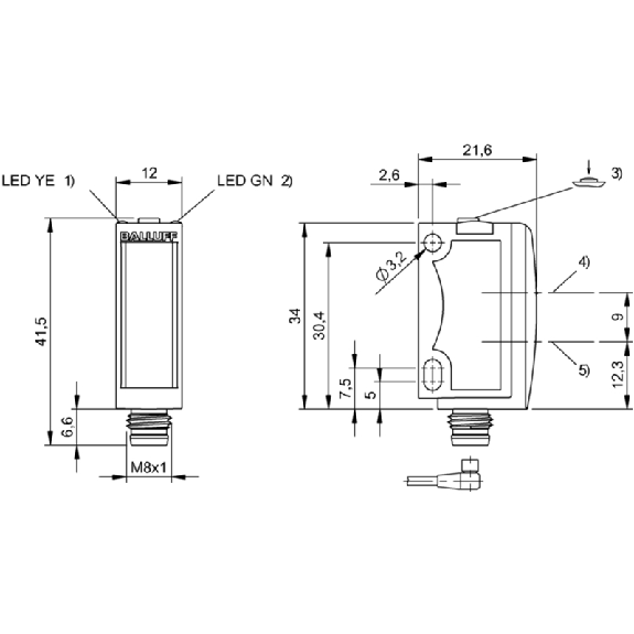 Cellule Barrage (R) PNP P=13m LR LO/DO 10-30Vdc / M08 4P-Lire la description