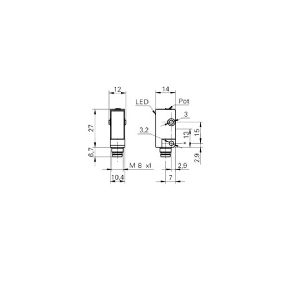Cellule Barrage (R) PNP P=8m Pot. Laser LO/DO 11-30Vdc / M08 4P-Lire la description