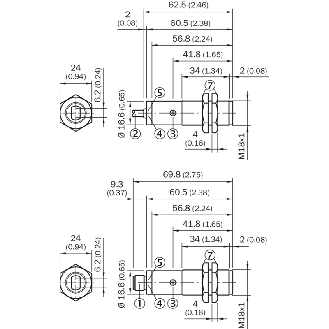 Cellule AAP M18 P=140mm Pot. LR LO Plast. Axial / M12 3P-Lire la description
