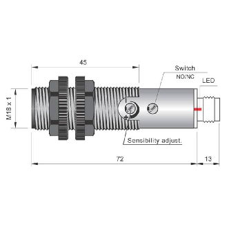 Cellule Directe M18 2 fils AC P=400mm LO/DO 20-250Vac / M12 4P-Lire la description