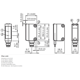 Cellule Bar. reflex PNP P=6m PinPoint DO 10-30Vdc / M12 4P+C0.3m-Lire la description