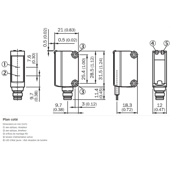Cellule Bar. reflex PNP P=6m PinPoint DO 10-30Vdc / M12 4P+C0.3m-Lire la description