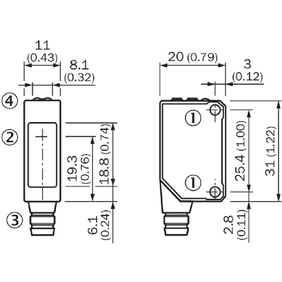 Cellule Bar. reflex transp. PNP P=3m Pot. LR LO/DO / M08A 3P-Lire la description
