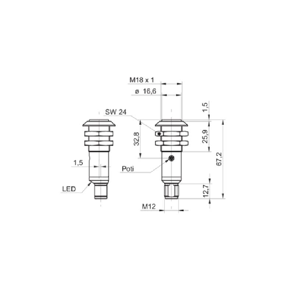 Cellule Directe NPN P=800mm Pot. IR LO/DO Plast. Axial / M12 4P Cellule Directe NPN P=800mm Pot. IR LO/DO Plast. Axial / M12 4P-Lire la description