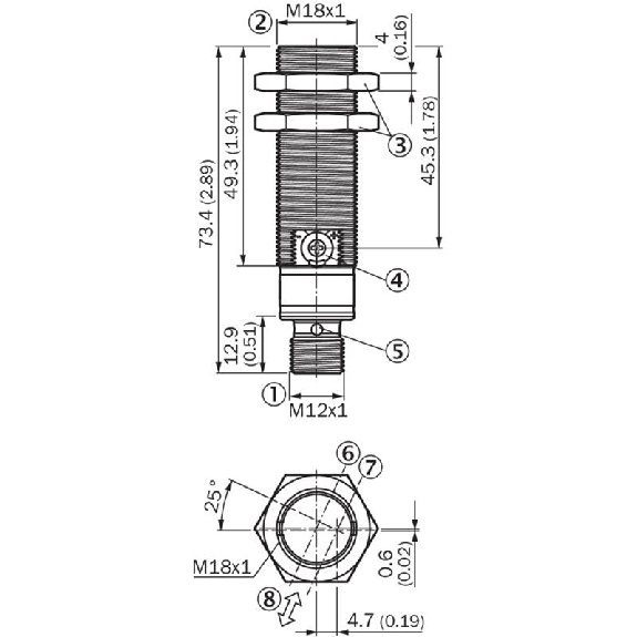 Cellule EAP M18 NPN P=300mm Pot. LO/DO Inox Axial / M12 4P-Lire la description