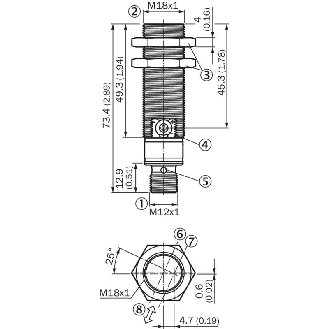 Cellule EAP M18 NPN P=300mm Pot. LO/DO Inox Axial / M12 4P-Lire la description