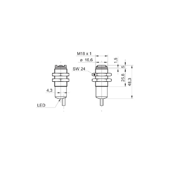 Cellule EAP M18 PNP P=50mm Pot. LR LO/DO Inox Axial / Câble 2m-Lire la description