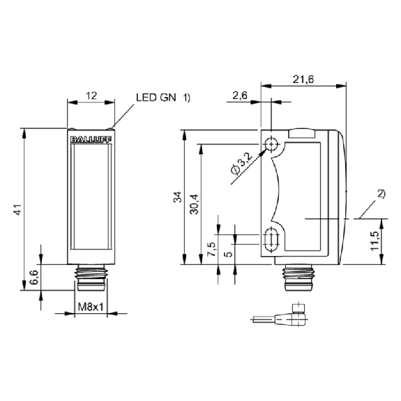 Cellule Barrage (E) PNP P=13m LR 10-30VDC / M08 4P-Lire la description