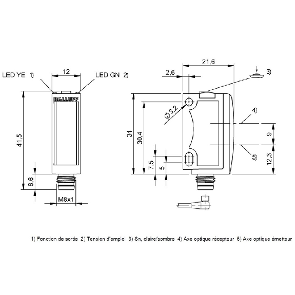 Cellule EAP PNP P=120mm Teach Laser LO/DO / M08 4P-Lire la description