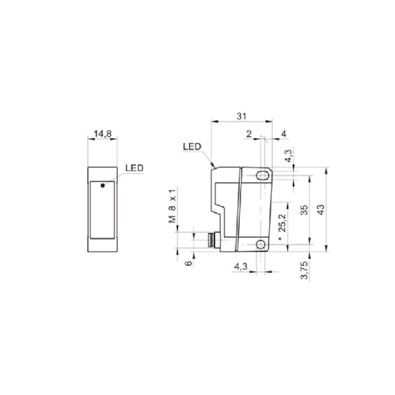 Cellule Barrage (R) PNP P=8m Laser LO/DO Plast. 31*43*14 / M08 4P-Lire la description