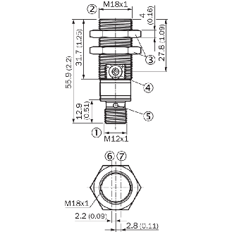 Cellule Directe M18 PNP P=1m Pot. LR LO/DO Inox Axial / M12 4P-Lire la description