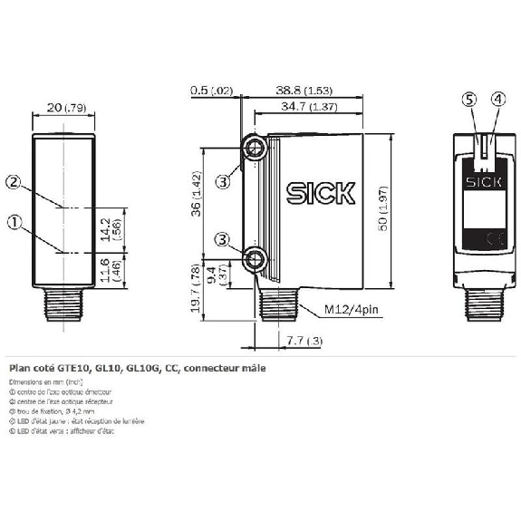 Cellule Bar. reflex PNP P=15m Pot. PinPoint LO/DO 10-30Vdc / M12 4P-Lire la description