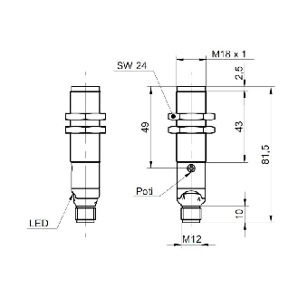 Cellule Barrage (R) M18 PNP P=55m Pot. Laser LO/DO Axial / M12 4P-Lire la description