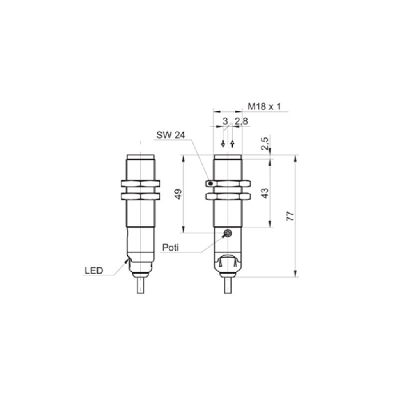 Cellule Bar. reflex M18 NPN P=15m Pot. Laser LO/DO Axial / Câble 2m-Lire la description