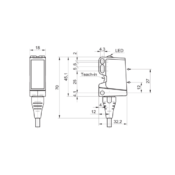 Smartreflect Push-pull P=600mm qTeach IO-L PinPoint LO/DO / Câble 2m-Lire la description
