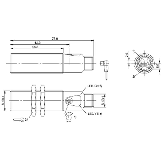 Cellule Directe M18 PNP P=300mm Pot. LR LO/DO Laiton Axial / M12 4P-Lire la description