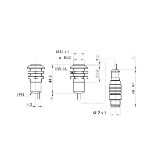 Cellule Barrage (E) M18 P=13m Pot. IR Plast. Axial / M12 4P+C0.1m-Lire la description