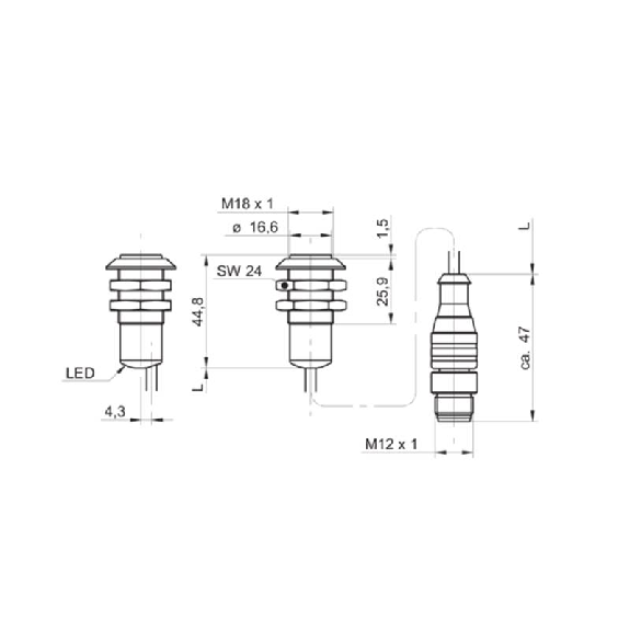 Cellule Barrage (E) M18 P=13m Pot. IR Plast. Axial / M12 4P+C0.1m-Lire la description