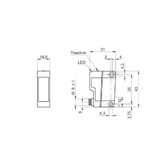 Cellule EAP PNP P=40-200mm Teach LR LO/DO Plast. 10-30Vdc / M08 4P-Lire la description