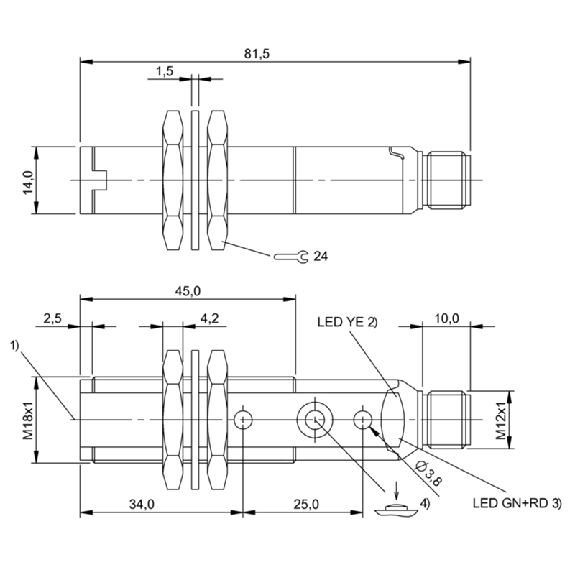 Cellule EAP M18 NPN P=100mm LR LO/DO Plast. Axial / M12 4P-Lire la description