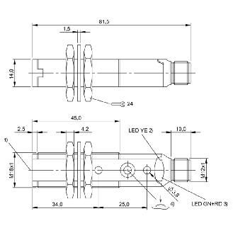 Cellule EAP M18 NPN P=100mm LR LO/DO Plast. Axial / M12 4P-Lire la description
