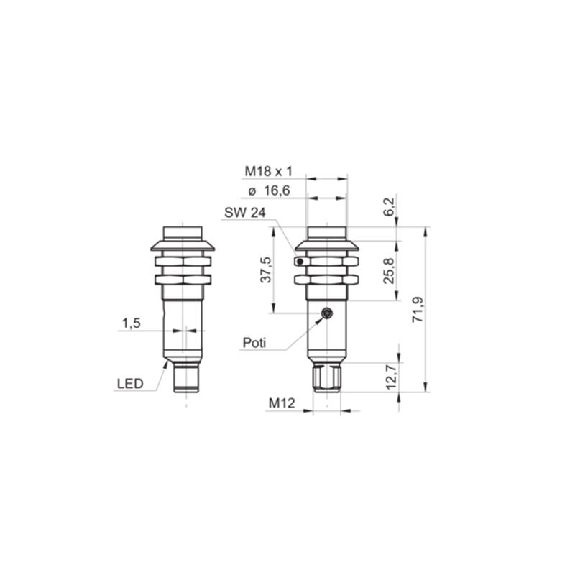Cellule EAP M18 NPN P=120mm LR LO/DO Plast. Axial 12-30Vdc / M12 4P-Lire la description