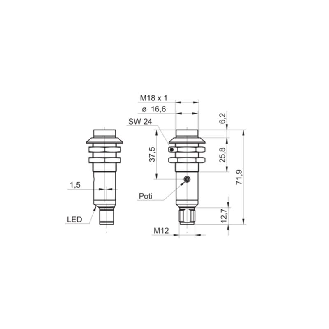 Cellule EAP M18 NPN P=120mm LR LO/DO Plast. Axial 12-30Vdc / M12 4P-Lire la description