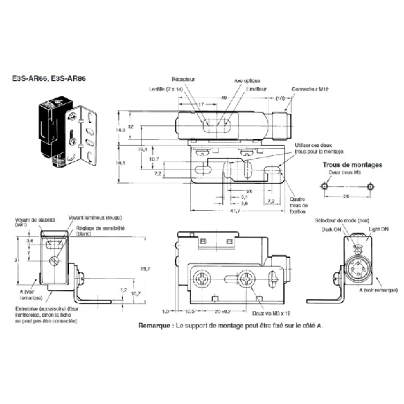 Cellule Bar. reflex NPN P=2m Pot. LR LO/DO Radial 10-30Vdc / M12 4P-Lire la description