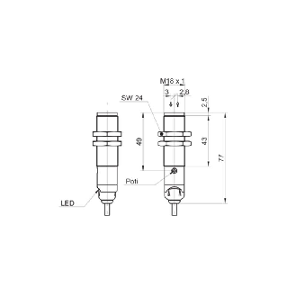 Cellule Bar. reflex M18 P=300mm PNP Pot. Laser LO/DO Métal / Câble 2m-Lire la description