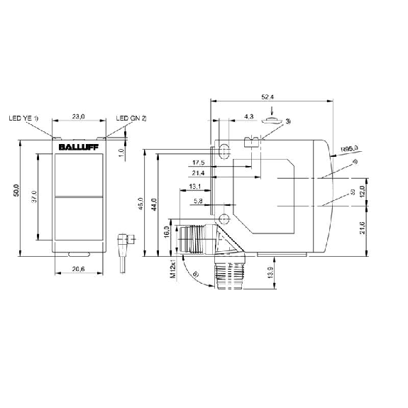 Cellule Directe NPN P=1.2m Teach Laser LO/DO / M12 4P-Lire la description