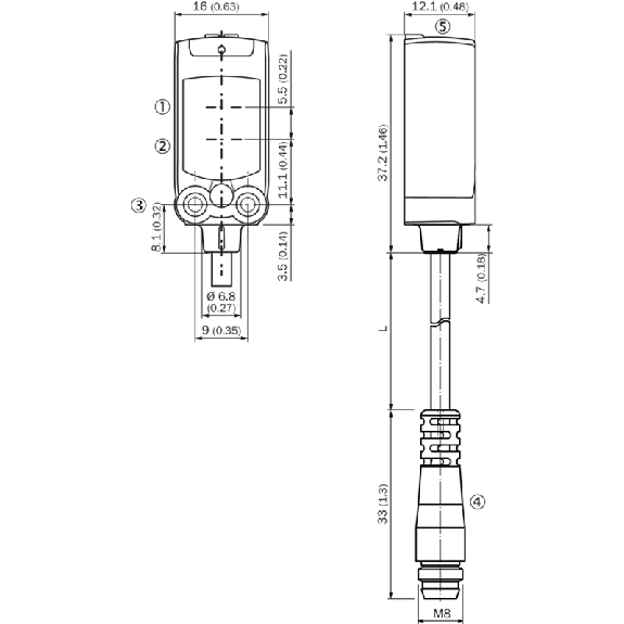 Cellule Bar. reflex PNP/NPN P=4,5m PinPoint LO / M08 3P+C0.1m-Lire la description