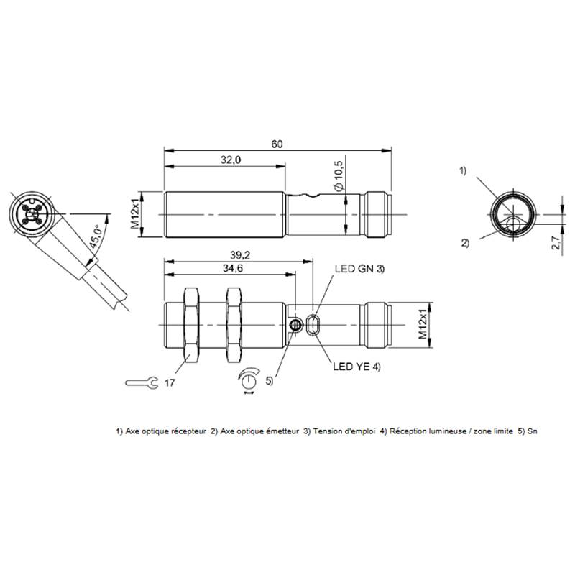 Cellule Directe M12 PNP P=250mm PinPoint LO Métal Axial / M12 4P-Lire la description