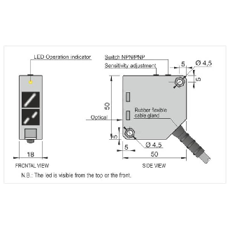 Cellule Bar. reflex PNP/NPN P=5m Pot. LR LO/DO 10-30Vdc / Câble 2m-Lire la description